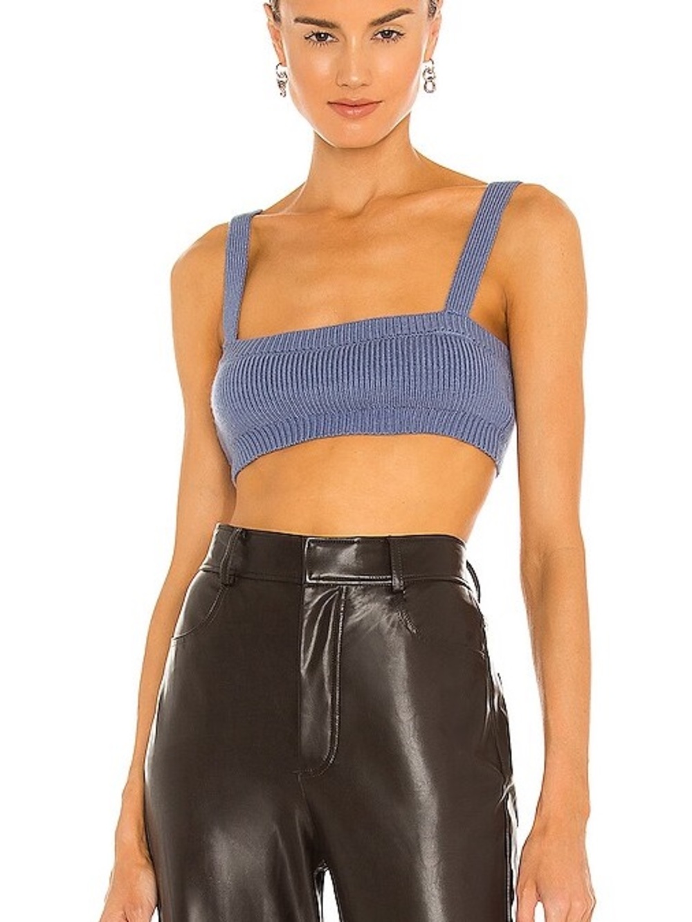 Danielle Bernstein WeWoreWhat Ribbed Sweater Pull On Bra Top | Stonewash | Small